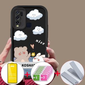 With 9D Soft Film Case for vivo y30 vivo y30i VIVO Y50 phone casing Softcase shockproof Cover new design aesthetic Cartoon Bear Rabbit with holder JTMCBXX01