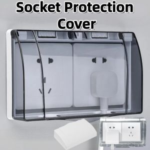 Socket Protection Cover Double Socket Switch Protector Electric Plug Cover Child Safety Waterproof Splash Box Non Perforated Socket Protective Cover Waterproof Cover for Bathroom Socket