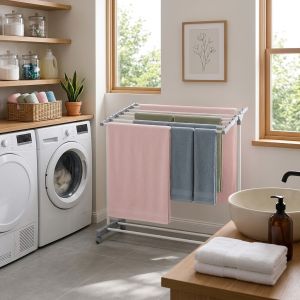 Locaupin Foldable Bath Towel Drying Rack with Wheels Portable Rolling Laundry Drying Rack for Bathroom Large Capacity Indoor Clothes Drying Rack for Towels Blankets & Clothes