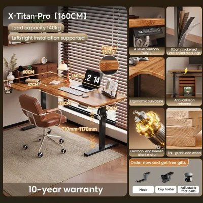 Xpanse Electric Office Gaming Table Walnut L-Shaped Meja Belajar Standing Desk Corner Study Table-10 Years warranty