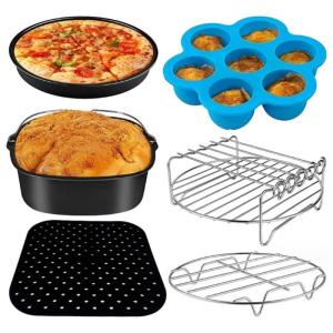 6Pcs Air Fryer Baking Rack Stainless Steel Silicone Reusable Pizza Cake BBQ Baking for 5.8Qt Air Fryer Oven Accessory