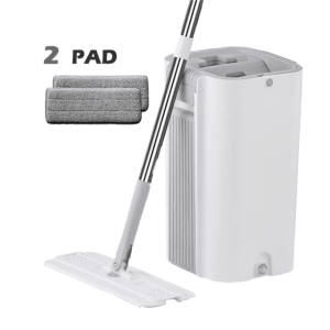 2-in-1 Luxury Slim Mop with Bucket - Self-Wash & Squeeze Dry System Lightweight (Includes 2pcs Microfiber Pads)