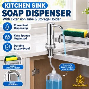 Kitchen Sink Soap Dispenser With Extension Tube Storage Holder High Suction Liquid Dish Soap Pump