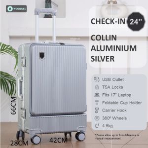 [SG Stock] WOODLES Asher Series Hard Case Luggage with TSA Lock USB Outlet and 360° Lockable Wheels - 20"/24" Cabin Size - Multiple Colors