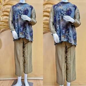 Setelan Knit Wanita / One Set Kekinian Bahan Crinkle Premium Motif Bunga