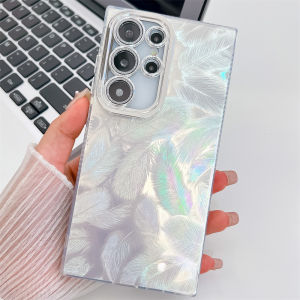 Kisscase Mạ họa tiết lông Đầy Màu Sắc vỏ điện thoại Cho Samsung S24 S23 Ultra Plus S24fe Với Long Lanh Ống Kính Bảo Vệ Bao Gồm Tất Cả silicon mềm Chống-Mùa Thu vỏ lưng chống sốc Cho Samsung A55 A54 A35 A25 A15