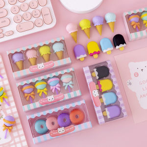 MD-A53 Penghapus Pensil Set 4IN1 Motif Lolipop / Alat Tulis Penghapus Lucu Isi 4pcs Karakter Donat Eraser Ice Cream Import