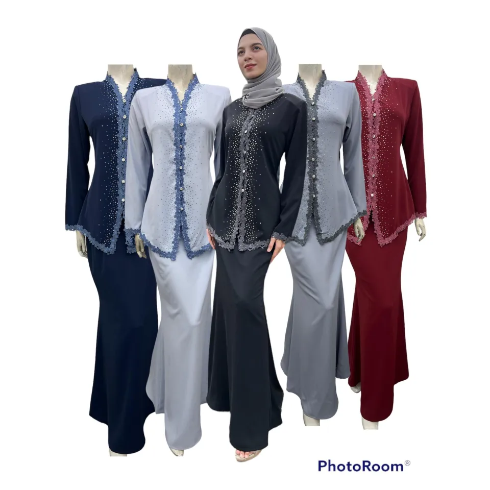 Baju Kurung Kebaya Nyonya Lace Dan Kain Duyung Plain PLUS SIZE