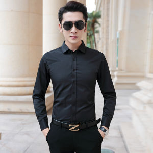 Men Shirt Baju Lelaki Polyester Plus Size Shirt Long-sleeved Loose Korean Style Business Professional Formal Casual Top