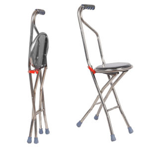 LESTOP Folding Cane Seat Travel Seat and Cane four-Leg Folding Walking Stick Stainless Steel Lightweight Folding Mobility Aid Height adjustable