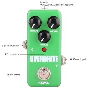 KOKKO Portable Guitar Effects Pedal Compressor Amplifier Distortion Overdrive 9V 1A Adapter