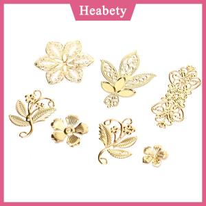 Heabety 50pcs cổ điển kim loại lá Filigree hoa Slice Charms DIY Craft đồ trang sức làm