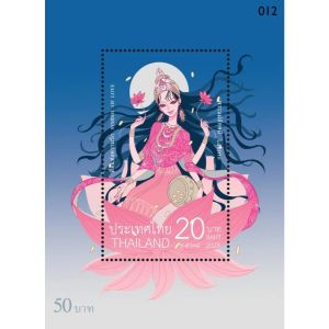 ชีทแสตมป์พระลักษมี สื่อแห่งความรัก 2568 พระแม่ลักษมี เทพีแห่งความรัก มูเตลู ด้านหลังพิมพ์บทสวดบูชา