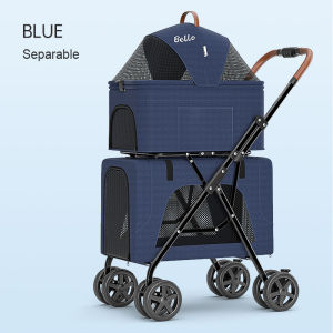 BELLO Double pet strollers Twin Lightweight Foldable Portable Cat Dog and Pet Cart Car Carrying Dog Cat and Cat Double Layer Car Bag Can Be Separated
