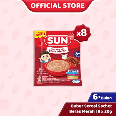 8 PCS - SUN Bubur Bayi 6+ Beras Merah Sachet 20 Gr