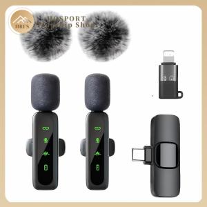 【HRFS】 Mini Lapel Microphones with Noise Cancellation 2-in-1 Plug-Play Lapel Clip-On Mic Wireless Mini Microphone for Streaming Vlogging Voice Recording