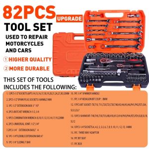 SUM 187-Piece Heavy Duty Tool Set in Aluminum Case Professional Grade Socket Wrench & Screwdriver Kit for Car Motorcycle Repair