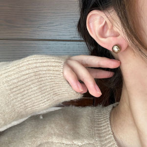 Viviann Original New Maillard Vintage Mocha Gold Brown Pearl Stud Earrings Daily commuting Premium Earrings 8/10/12MM Imitation Pearl Korean Style Stud Earrings For Women Silver Earings Jewelry