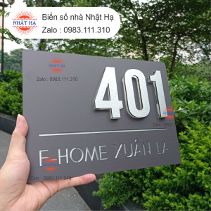 BIỂN SỐ NHÀ Mica Ghi sần + Alu xước trắng Số nổi 1cm Ngoài trời sang trọng.