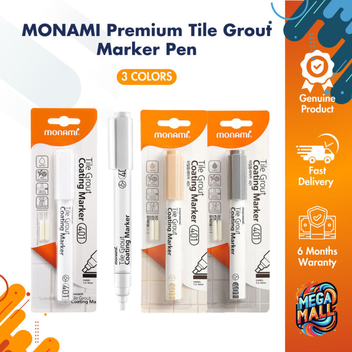 thumbnail image 2 of Monami Tile Grout Marker Pen – White, DIY Repair, 2 Extra Nibs Included 2 of 4