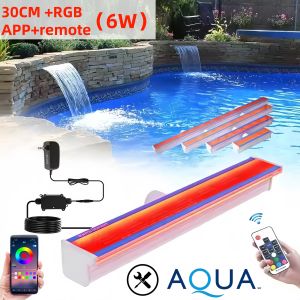 Pool Waterfall Spillway Fountain Acrylic RGB LED Strip 30-120cm Swimming Pool Garden Light Decor