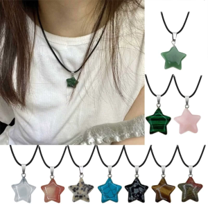 Châu Âu Và Mỹ Tự Nhiên Đá đồ treo trang trí hình ngôi sao Tất Cả Các Trận Đấu dây chuyền chạm xương quai xanh Novel dây da Gió Lạnh Vòng Cổ Cho Các Cô Gái