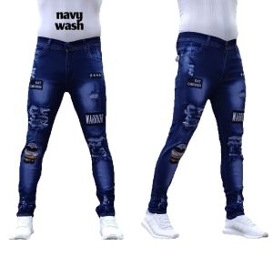 Celana Jeans Pria Panjang Cowo Dewasa Terbaru Emblem Sobek Bahan Strecht Melar Keren Trendy