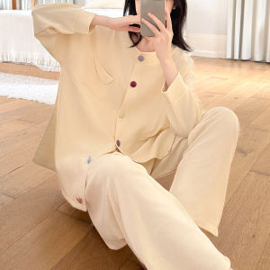 Comfortable Suede Striped Pajamas Autumn Winter Womens New Warm Color Button Cardigan Long Sleeved Sleepwear Sweet and Simple Casual Home Wear Set