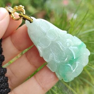 Premium quality White with green patches Ruyi Cabbage Natural Type A Jadeite Pendant with NGI Gemstone report weight 124.96 grams 49.88 * 27.31 * 15.96 mm  Translucent fine grain crystal aggregate (pendant134)