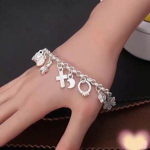 Fashionable 925 Silver Bracelet for Women European and American Style Multi-Element Thirteen Pendants Jewelry Accessory