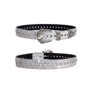 Salime Personality Gothic Rhinestone Belts For Women Girl Fashion PU Leather Belts Western Cowboy Y2K Retro Jeans Skirt Decor Waistband