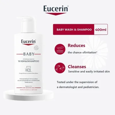 Eucerin Baby Wash & Shampoo 400ml 2 In 1 Hair & Body Cleanser For Sensitive Baby Skin Reduce Skin Irritation Gentle Cleansing Fragrance Free Protect Delicate Skin Soothe Sensitive Skin Baby Bath Shower Wash