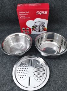 Baskom Parutan Saringan 3 in 1 Stainless Steel 1 set