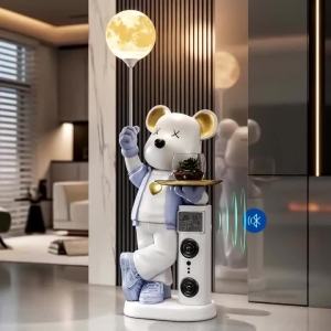 Sacesr Cartoon Bear Sculptures Living Room Ornaments with Moon Lamp Multifunctional Storage Tray Piggy Bank Luxury Figurines Gift P7Q2M