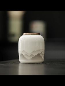 Sacesr Moshan Pattern Ceramic Tea Pot with Lid Airtight Ceramic Tea Storage Pot Decorative Food Container Decorative Accessories X2Z8B