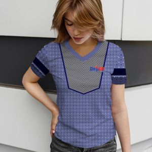 2025 Womens V Neck Deped Teacher Uniform T Shirt Summer Classroom-Based Short Sleeve Ladies Tops