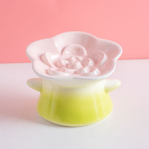 AIMAYAPET Ceramic Pet Slow Feeder Bowl Cute Flower Cat Dog Bevel Food Basin Anti-slip Anti-choke Neck Guard