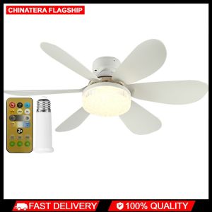 Ceiling Fan LED Lamp E27 Base 3 Speeds E27 Socket Fan LED Light Dimmable Modern LED Ceiling Fan 52cm for Bedroom Kitchen
