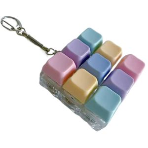 9 Keys LED Keyboard Key Toy Colorful Keycap Clear Clicker Button Finger Clicker Toys Pass Time Pinch Toy Decompression Fidget Keychain Anti-Stress