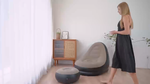 2in1 Inflatable Sofa Lazy sofa Outdoor Household Convenient Air Cushion Sofa Camping Air Sofa Lazy Flocking Recliner Chair with Footstool Folding multifunctional sofa