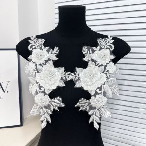 XHLXH 2PCS งานทำมือ ศิลปะการปะติดไข่มุก งานฝีมือดีไอวาย ผ้าปักลูกไม้ แพทช์ผ้า อุปกรณ์เสริมเสื้อผ้า ชุดปักเลื่อม ผ้า applique ชุดเดรส