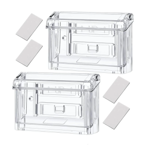 2Pcs Acrylic Business Holders Wall Mounted Organiser Strorage Box with Dustproof Lid For Office Organization