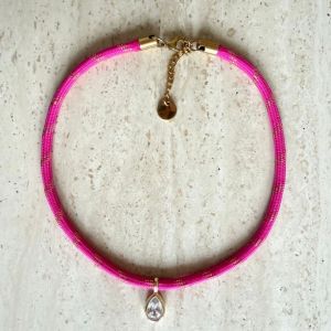 MAKERVY Gold Plated Striped Rope Chain Necklace Boho Versatile Zircon Pendant Unique Luxury Collar Necklace for Women