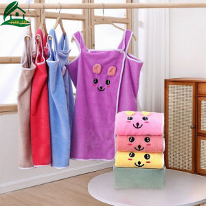 Childrens bathrobe girl bath towel wrap around bath dress for girls shower skirt beach towel kids cute cartoon design coral velvet absorbent bath towel