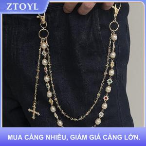 【ZTOYL】 Tinh Tế Sang Trọng Chéo Mặt Dây Chuyền Giả Ngọc Trai Quần Chuỗi Cho Nam Giới Punk Quần Chuỗi Hip Hop Quần Jean Chuỗi Phụ Kiện Quần Áo