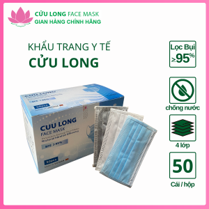 Khẩu trang y tế cao cấp 4 lớp kháng khuẩn Cửu Long Face Mask ( Hộp 50 cái )