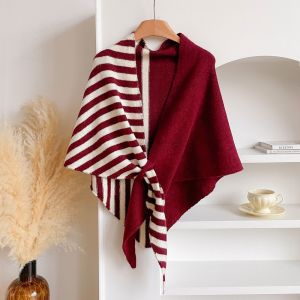 MUNCHX Striped Pattern Wool Triangle Scarf Warm Soft Winter Shawl Wrap Multi-functional Knitted Triangular Scarf Women