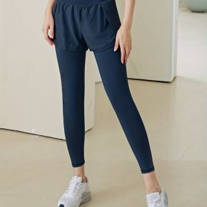 Celana  Legging Wanita Panjang  2 in 1 Celana  Wanita Lari Yoga Nyaman Cepat kering Sport Outdoor Celana Running Senam Nyaman di Pakai