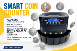 JT Coin Counter - ELECTRONIC Coin Sorter Philippines Peso coins: 20 10 5 1 and 0.25.