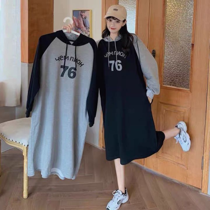 Váy nỉ hoodie suông trơn dáng dài phối mũ tay bồng - Đầm midi form rộng tay  bo nhiều màu, cá tính Ulzzang | Shopee Việt Nam